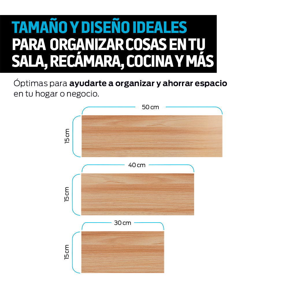 Set de 3 Repisas Flotantes de Madera de 30, 40 y 50 cm