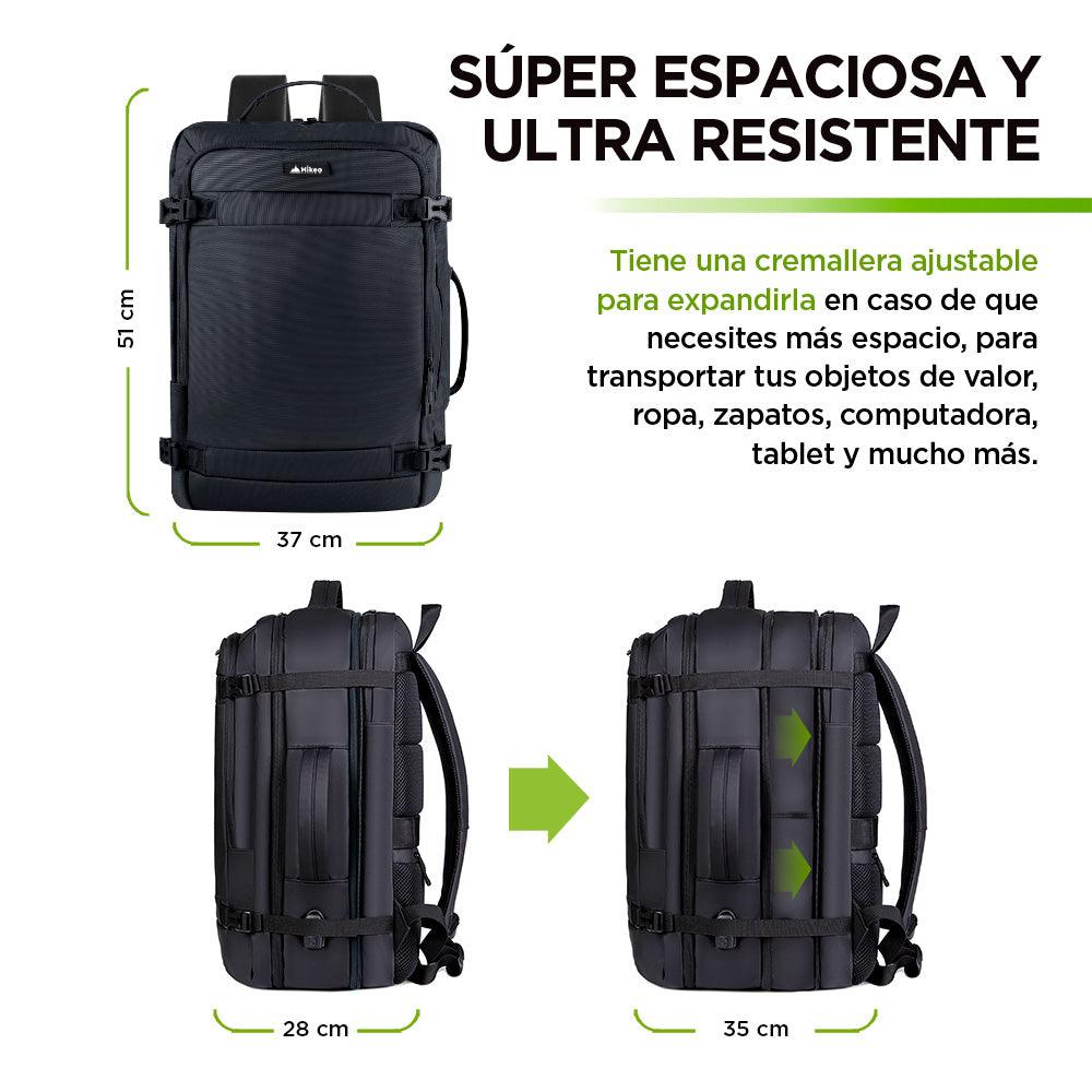 Mochila de Viaje Expandible con Candado y Puerto USB HIKEO