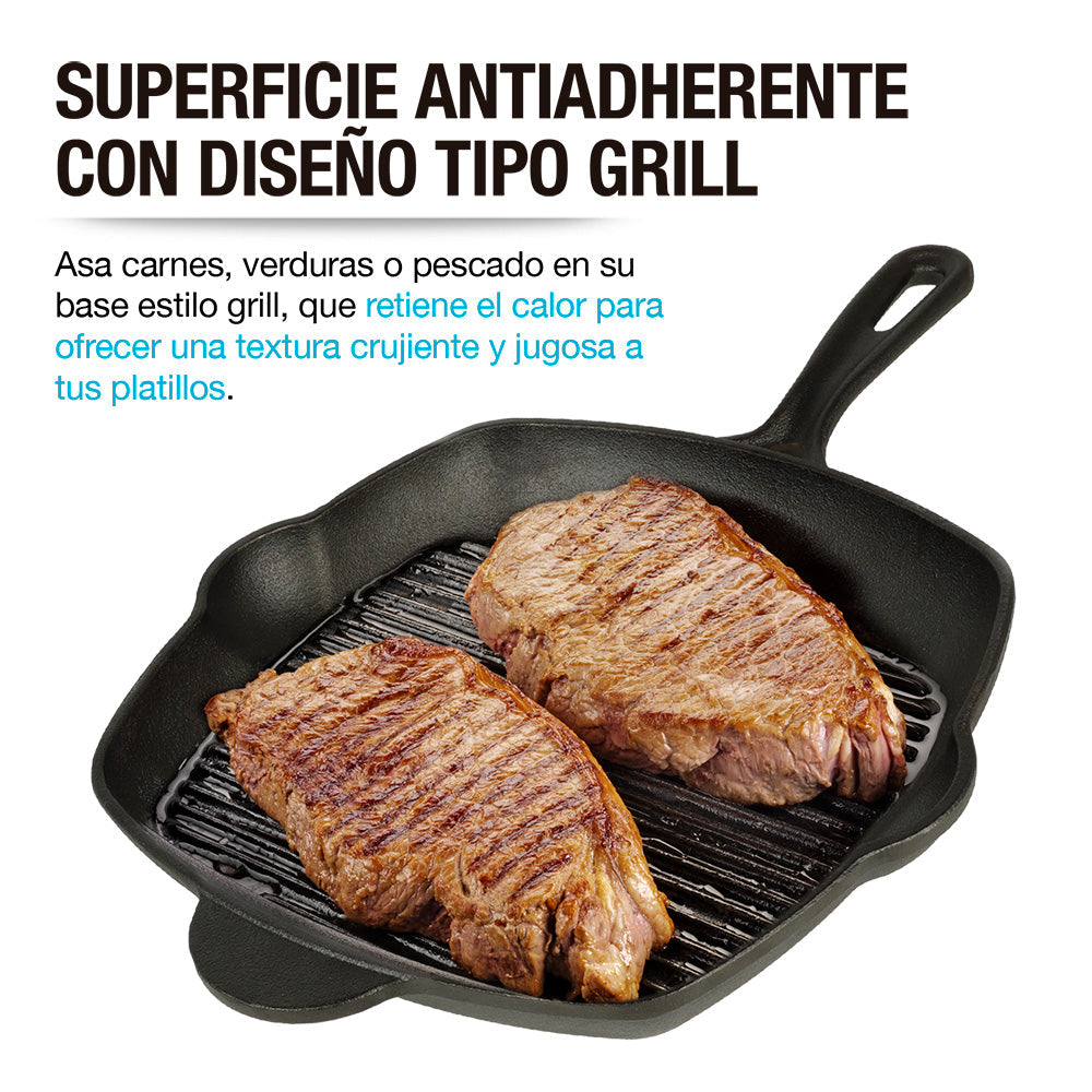 Sartén Grill de Hierro Fundido Precurado de 2 L