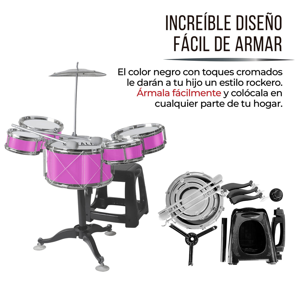 Batería Musical Infantil con Banco, Baquetas y Platillo