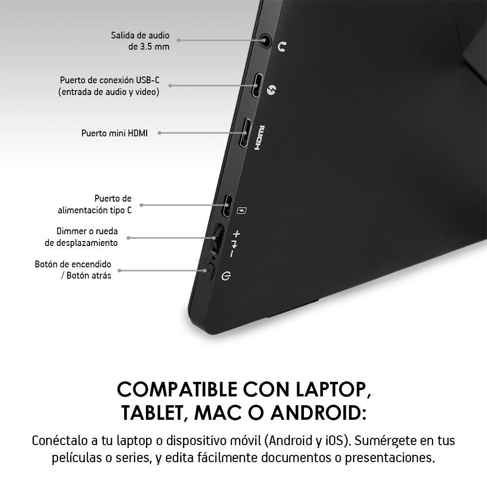 Monitor Portátil Full HD de 15.6” para Laptop, Tablet y Celular Android