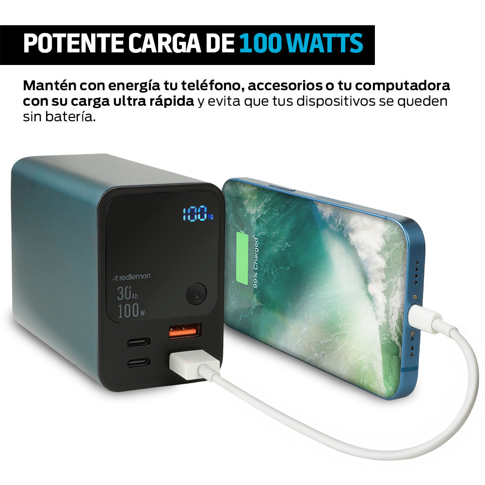 Power Bank de 30,000 mAh y 100 W Carga Extra Rápida 2 USB-C y 2 USB
