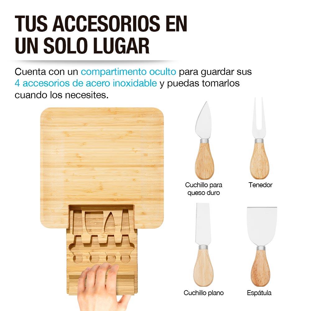 Tabla de bambú para quesos con 4 utensilios
