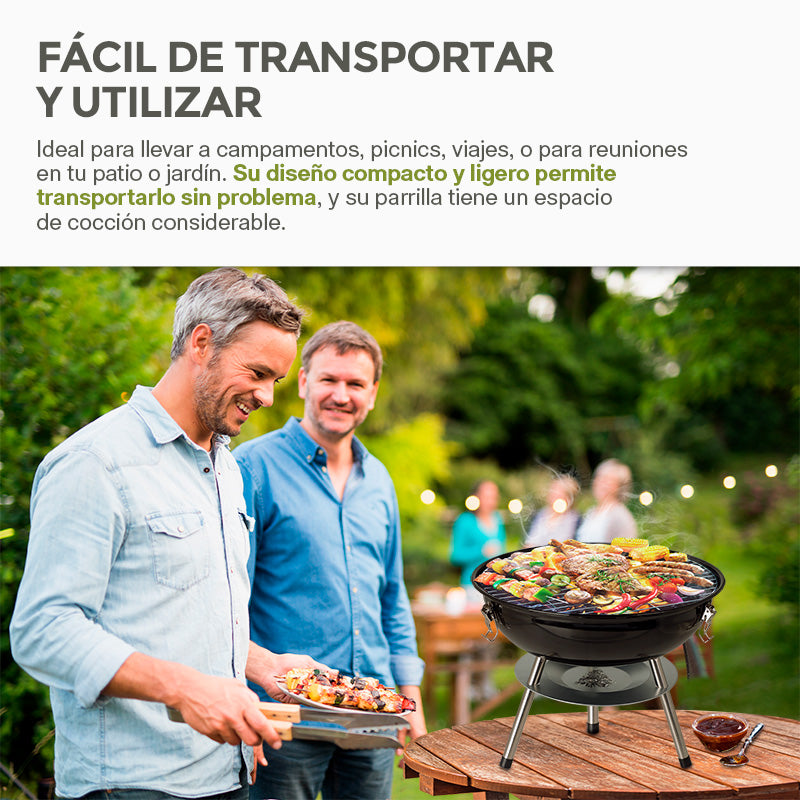 Asador de Carbón Portátil de 36 cm con Tapa HIKEO