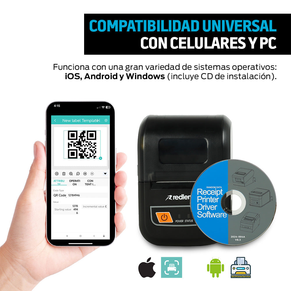 Impresora térmica portátil Bluetooth para rollo de 56 mm