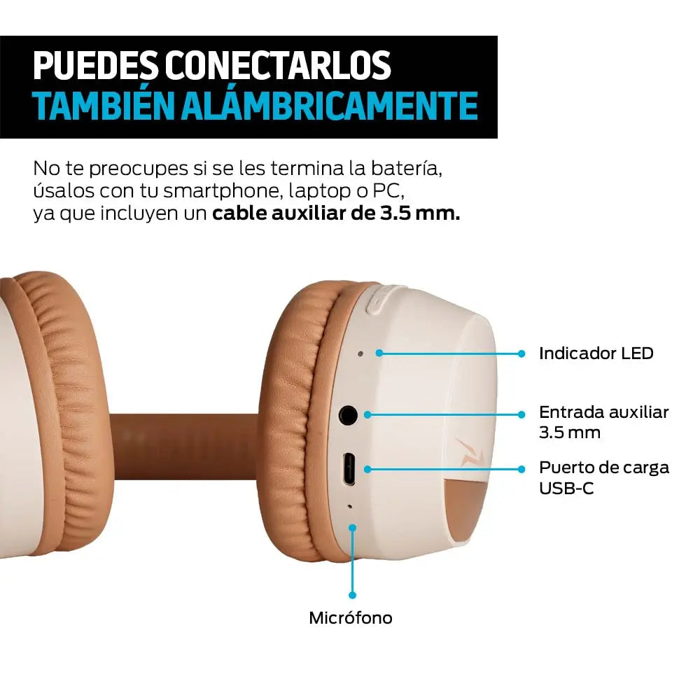 Audífonos Bluetooth 5.3 de diadema con hasta 50 h