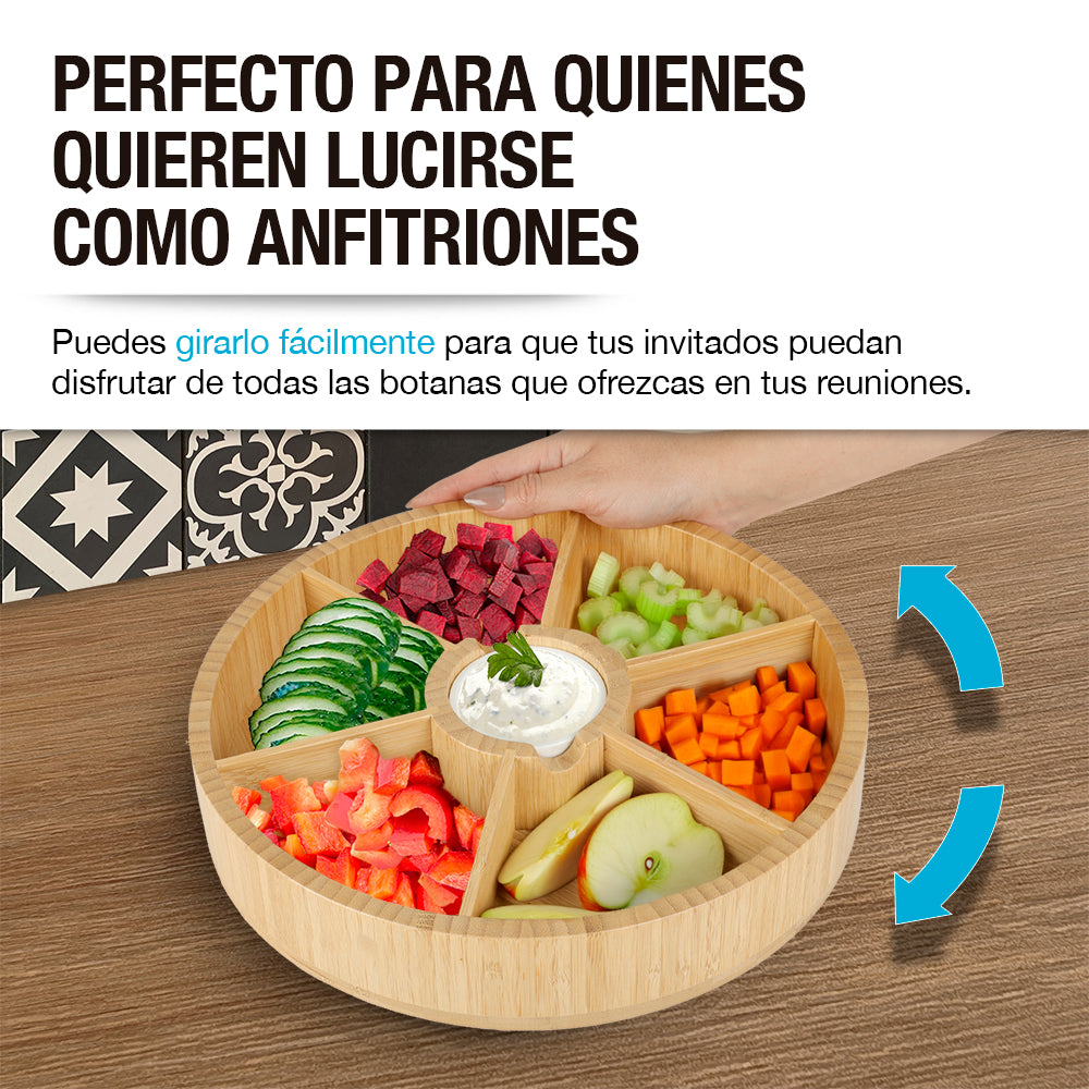 Botanero Giratorio de Bambú con Salsero de Cerámica
