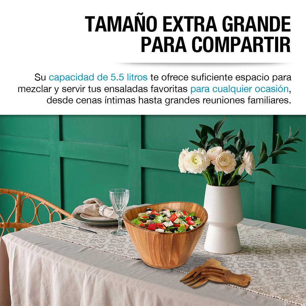 Ensaladera de madera de acacia 5.5 L con 2 palas