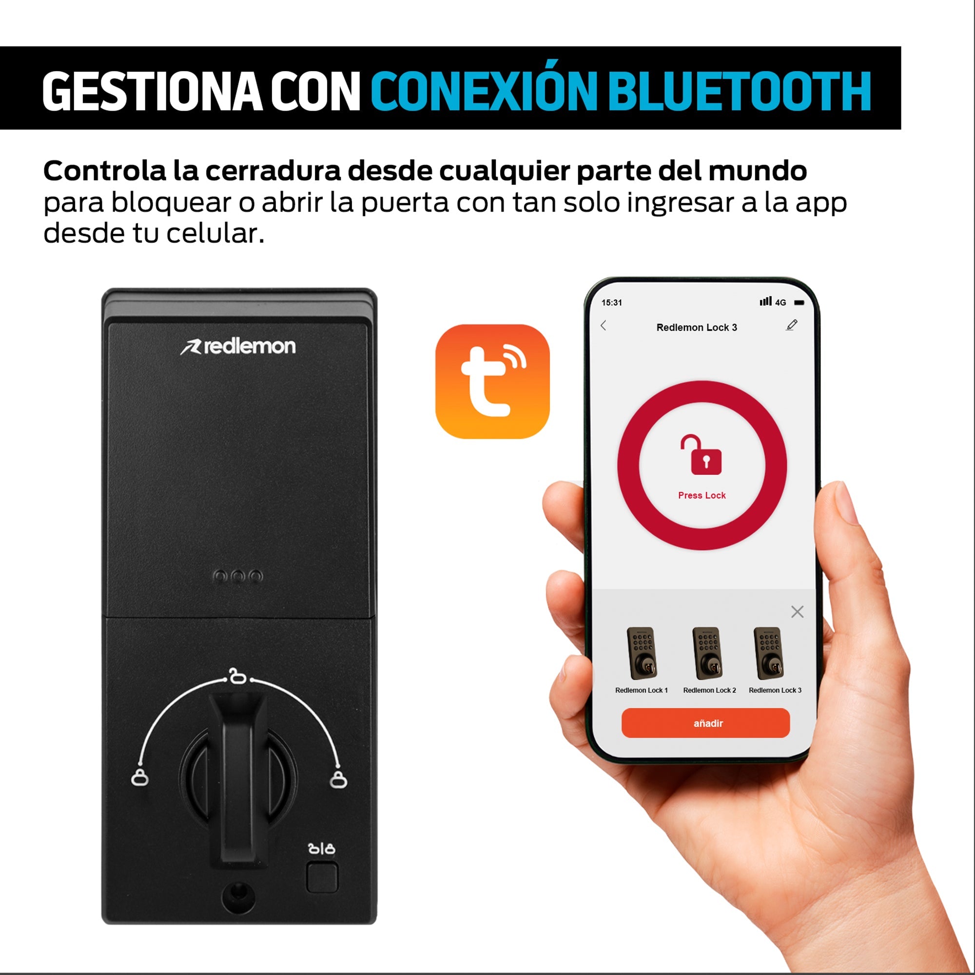 Cerradura inteligente 3 en 1 con app, código y llave