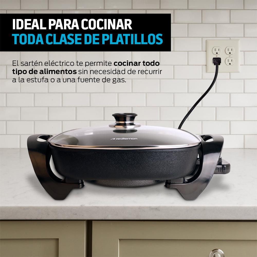 Sartén Eléctrico Antiadherente 4.5 L con Tapa de Vidrio