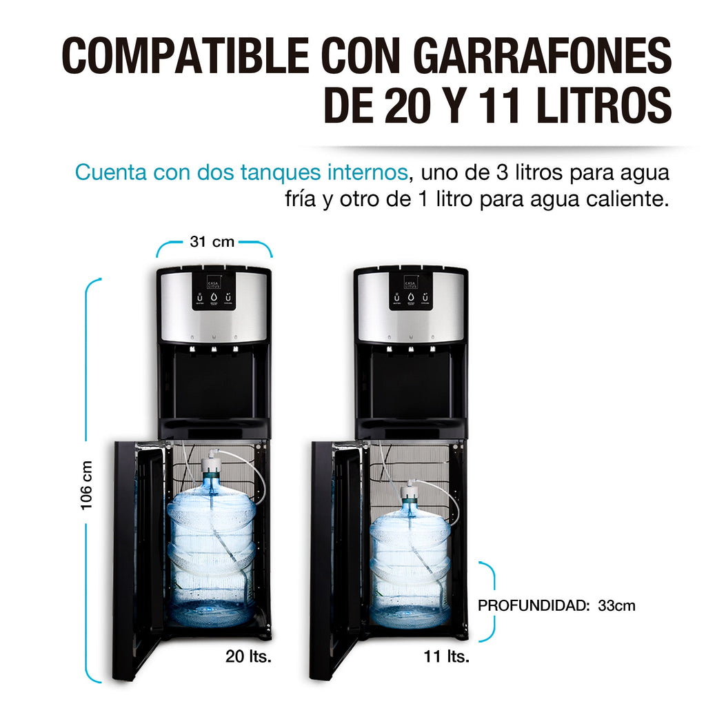 Dispensador de Agua con Garrafón Oculto 11/20 L, 3 Temperaturas