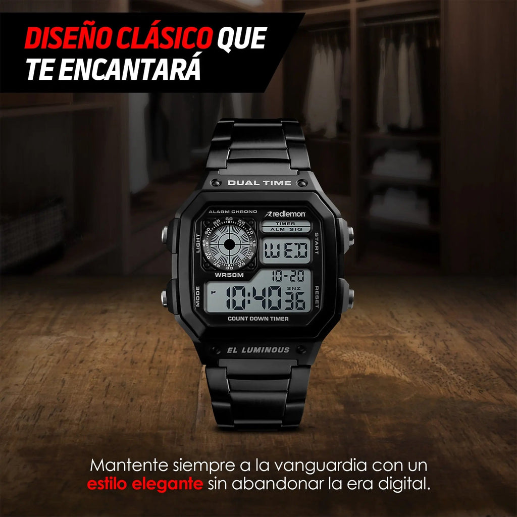 Reloj Digital Clásico con Correa de Metal Mod. 1335