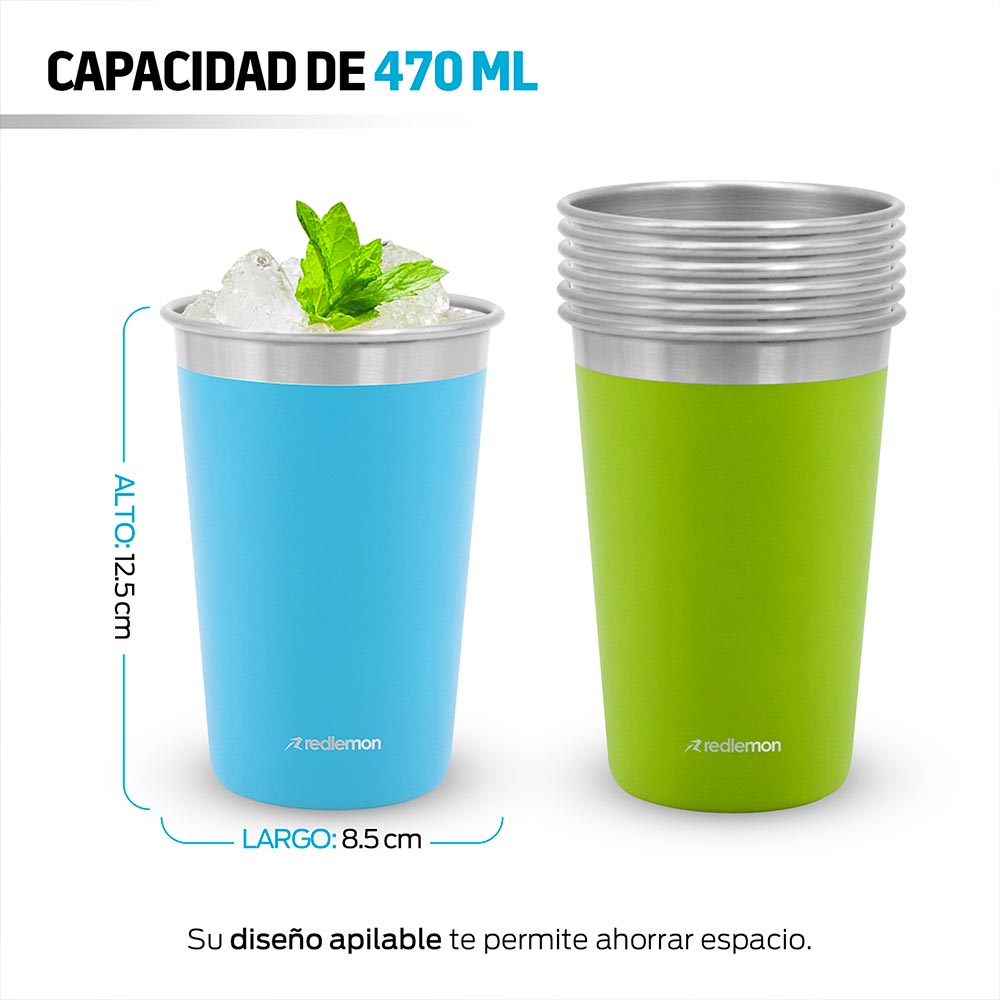 Set de 6 Vasos de Acero Inoxidable de 470 ml