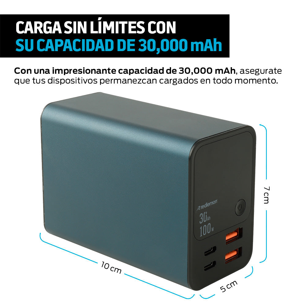 Power Bank de 30,000 mAh y 100 W Carga Extra Rápida 2 USB-C y 2 USB