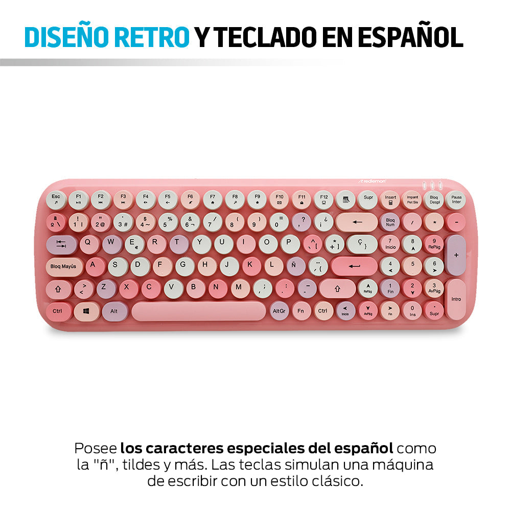 Teclado y Mouse Inalámbrico Retro 2.4 GHz con USB