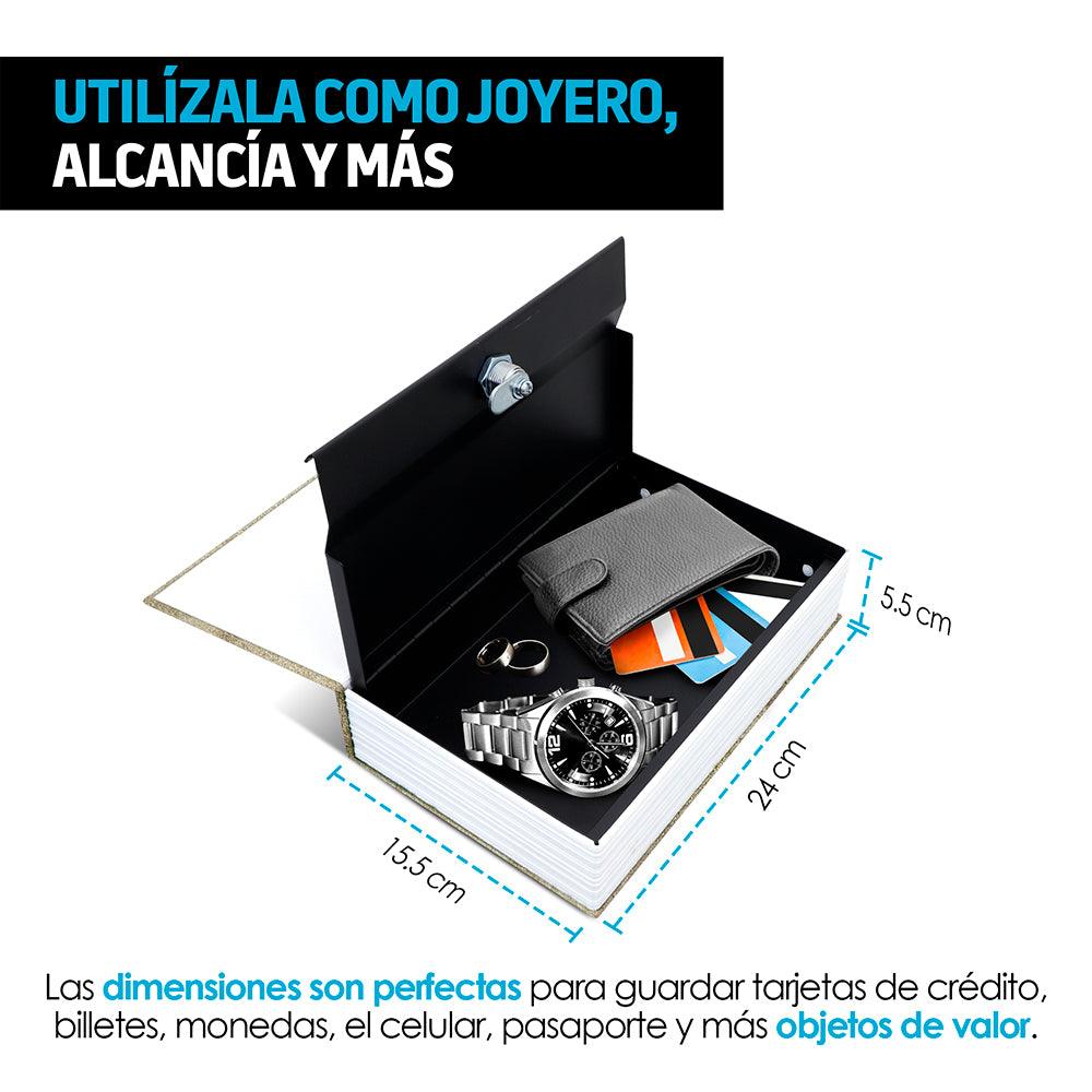 Caja de seguridad tipo libro con cerradura y 2 llaves