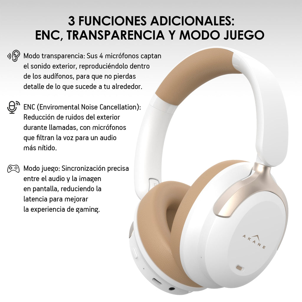 Audífonos Bluetooth 5.4 con Cancelación Activa de Ruido AKANE