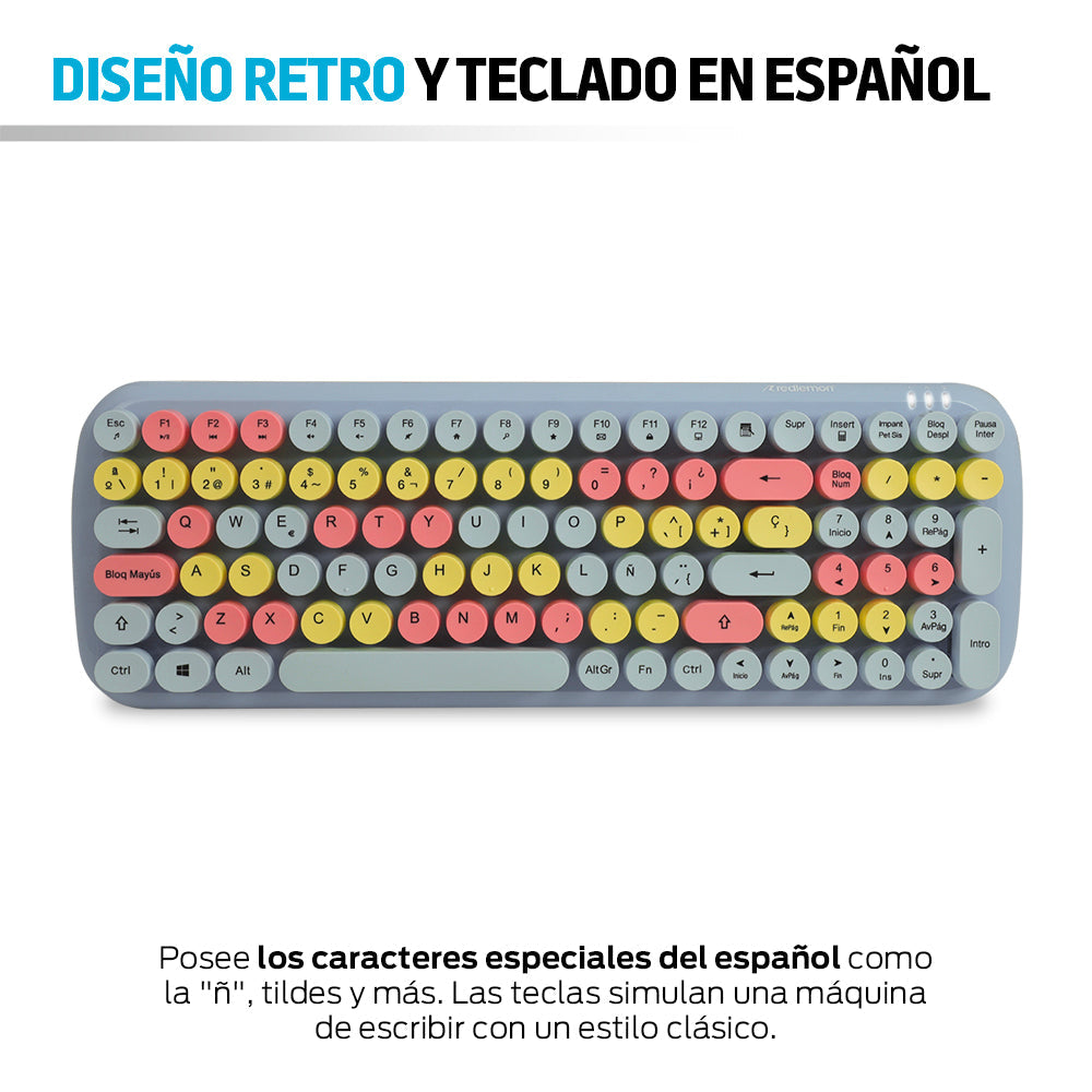 Teclado y Mouse Inalámbrico Retro 2.4 GHz con USB