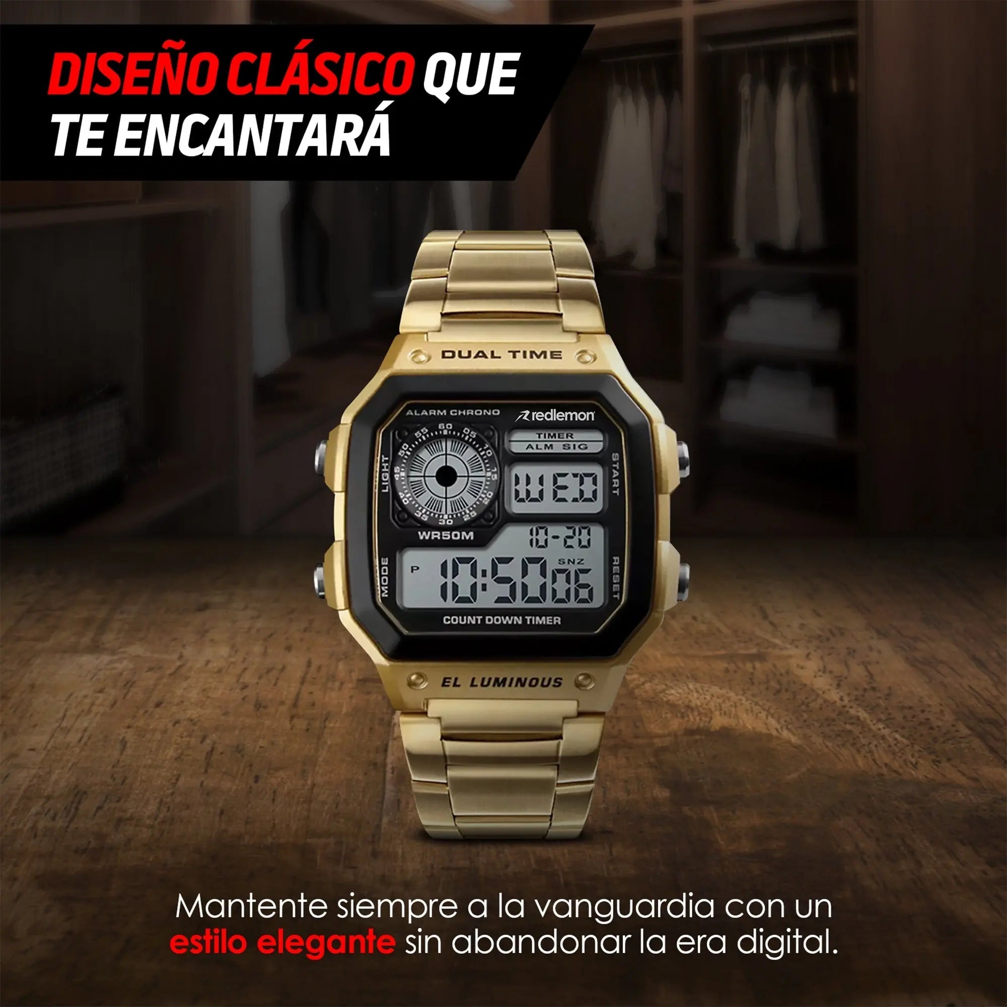 Reloj Digital Clásico con Correa de Metal Mod. 1335