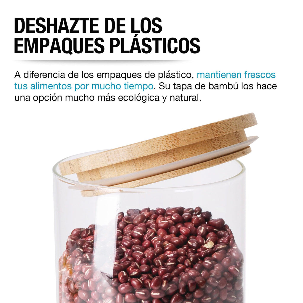 Set de 5 Contenedores de Vidrio con Tapa de Bambú Casa Litus