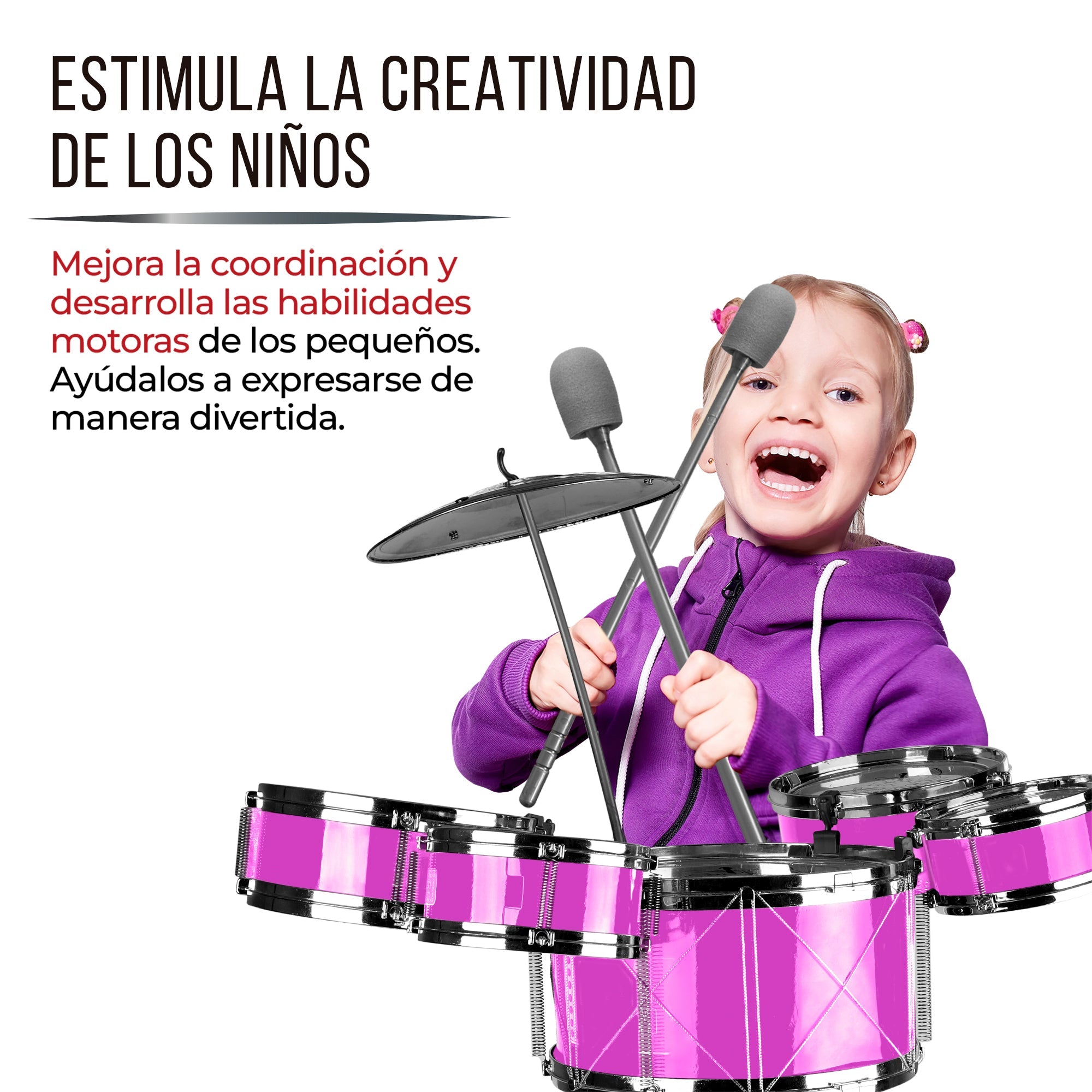 Batería Musical Infantil con Banco, Baquetas y Platillo