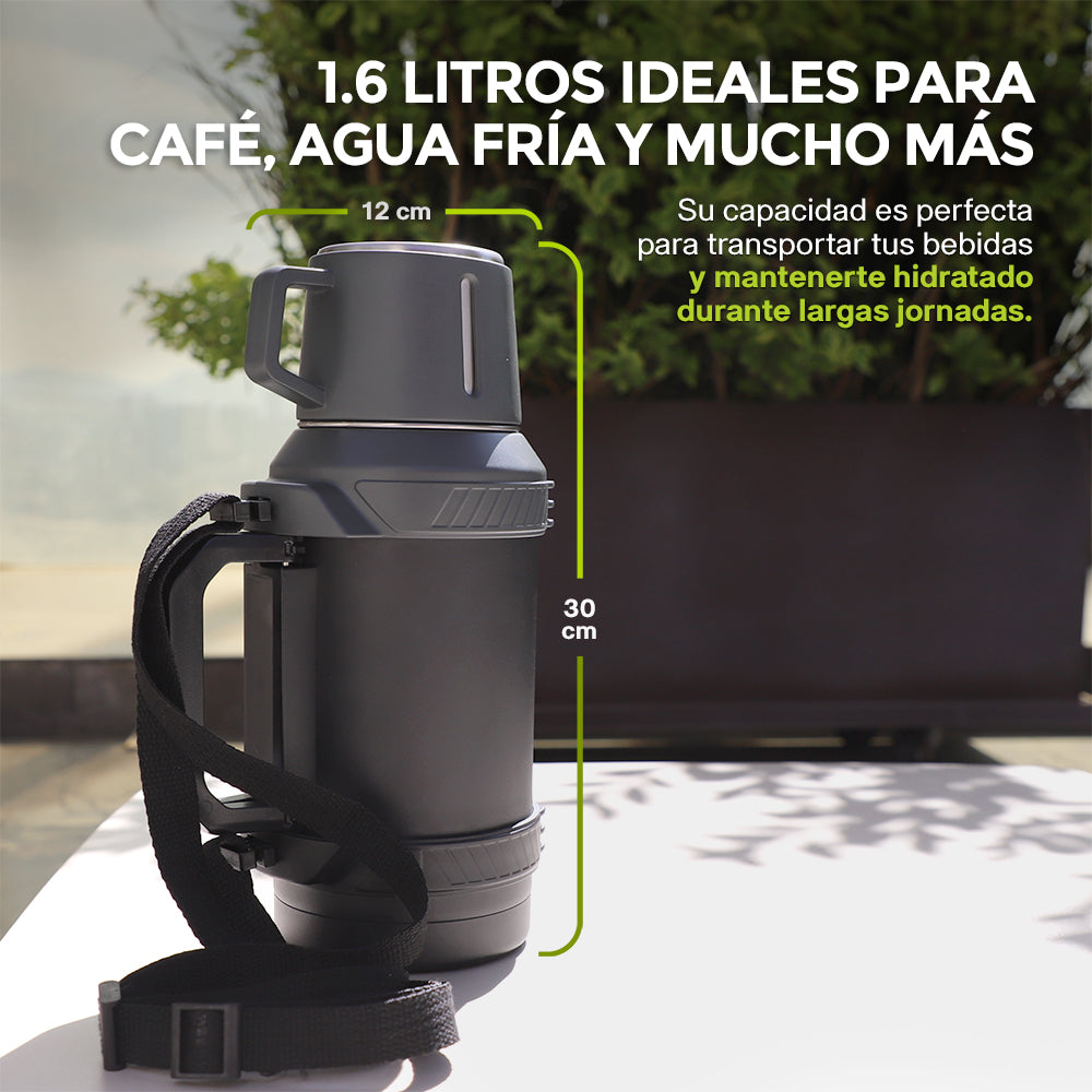 Termo de Acero Inoxidable 1.6 L con Taza y Correa HIKEO