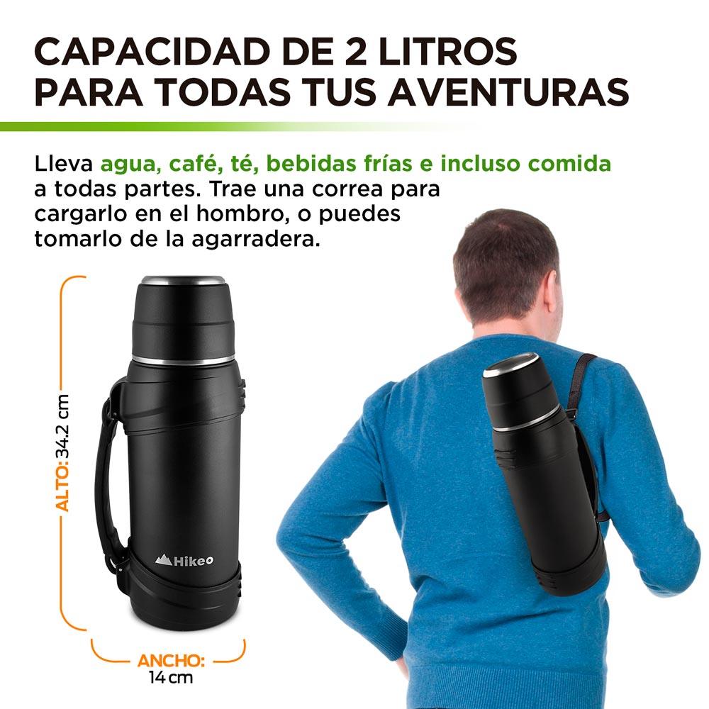 Termo de Acero Inoxidable 2 L con 2 Tazas y Correa HIKEO
