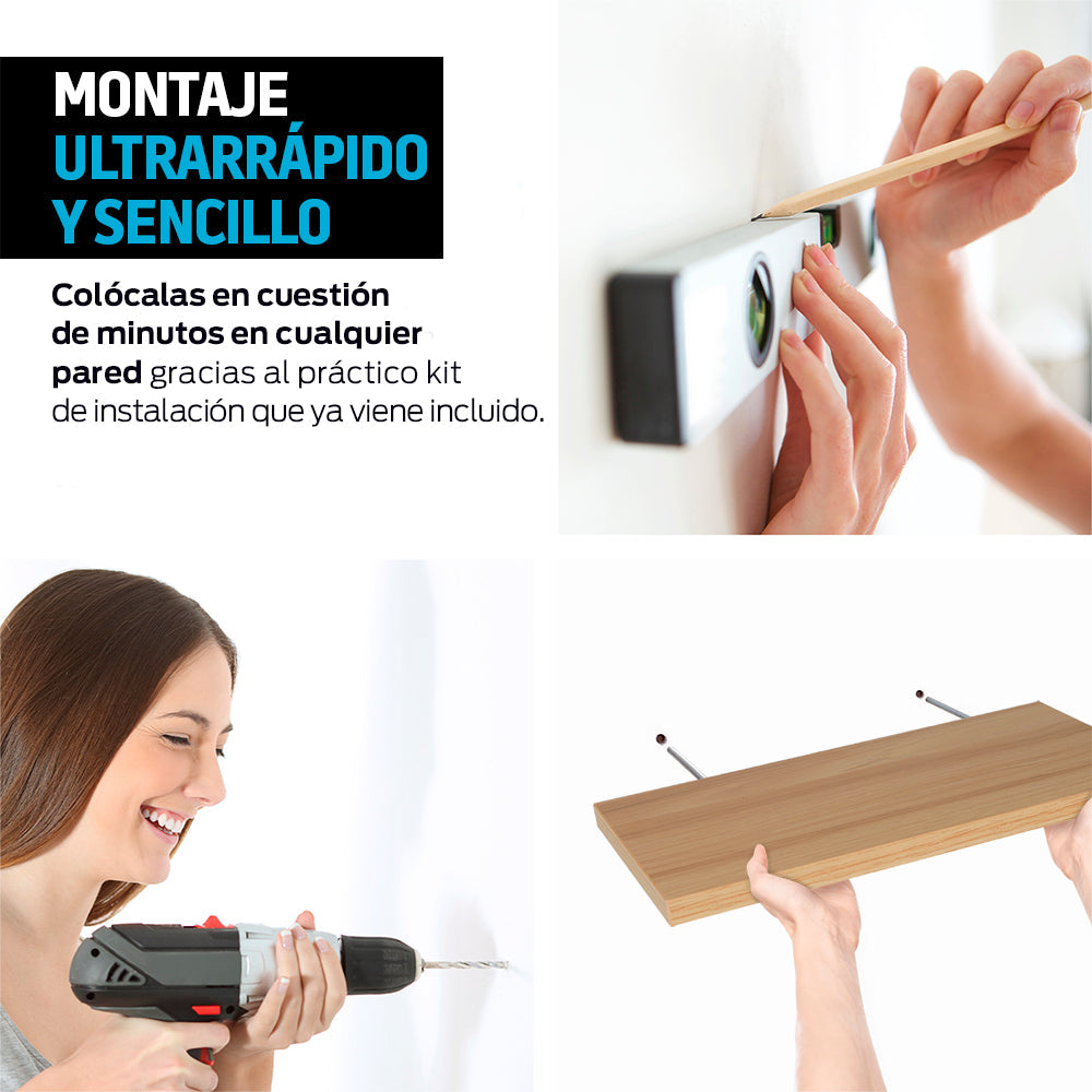 Set de 3 Repisas Flotantes de Madera de 30, 40 y 50 cm