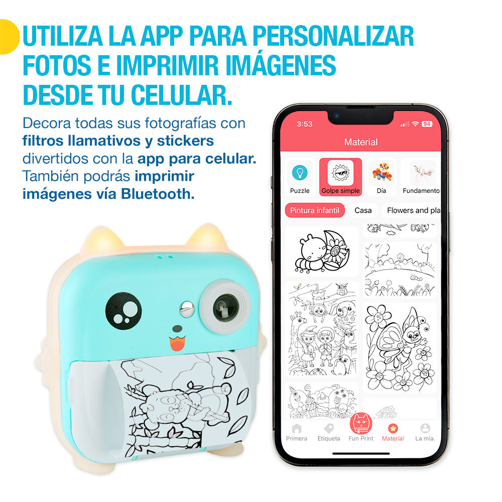 Cámara Fotográfica Digital para Niños con Impresión Instantánea de Fotos