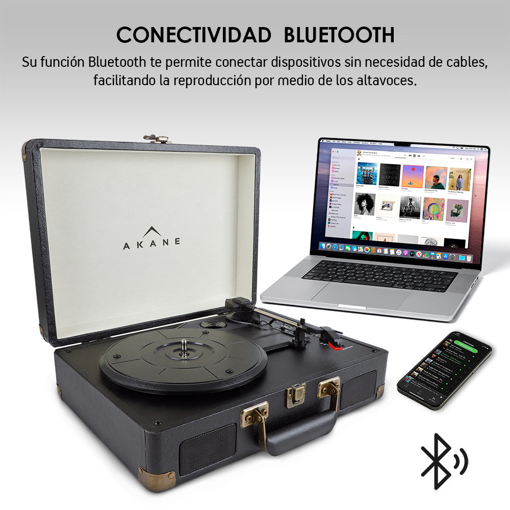 Tocadiscos Bluetooth Portátil con Bocinas, 3 Velocidades