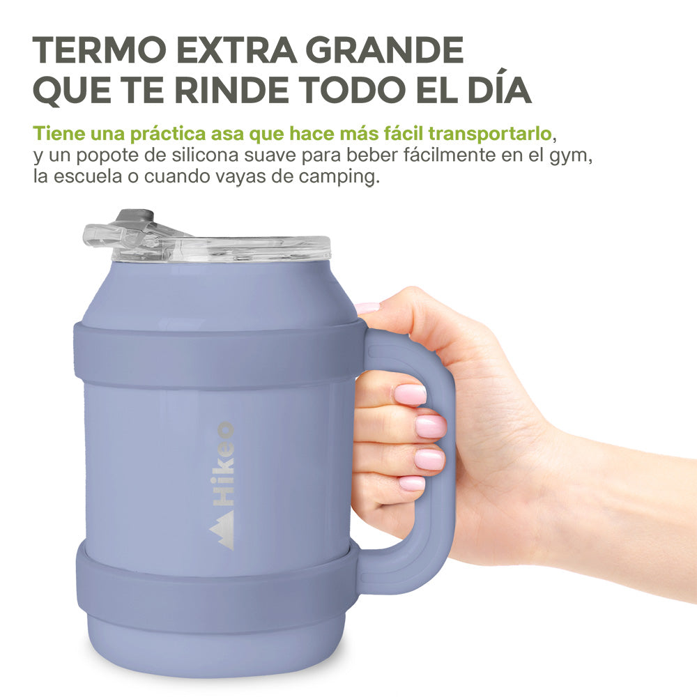 Termo de Acero Inoxidable 1.5 L con Popote y Asa HIKEO