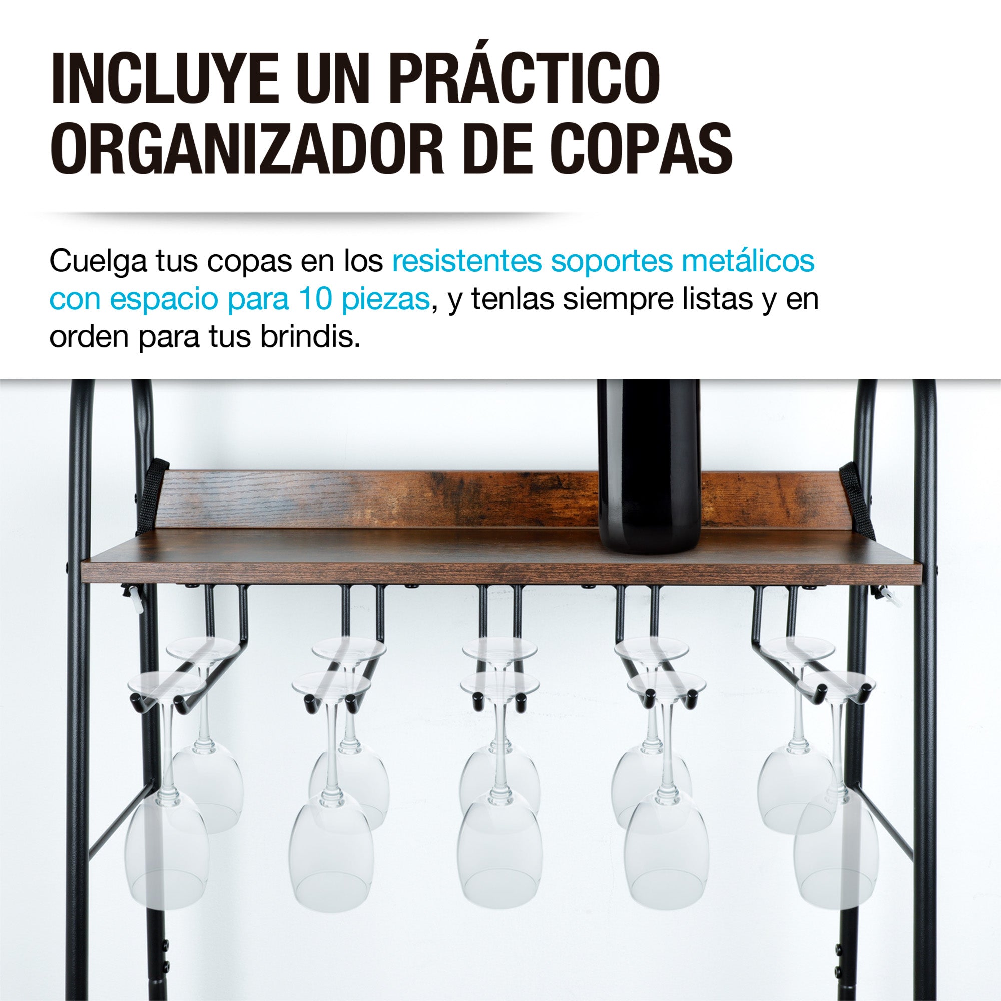 Cava de Vino tipo Cantina Mueble Organizador para 18 Botellas y Copas