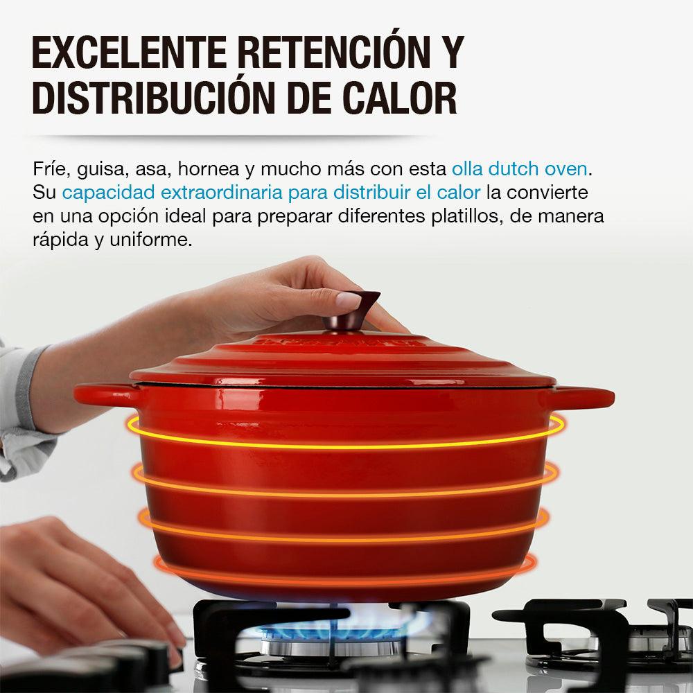 Olla Dutch Oven de Hierro Fundido Esmaltado 3.9 L Roja