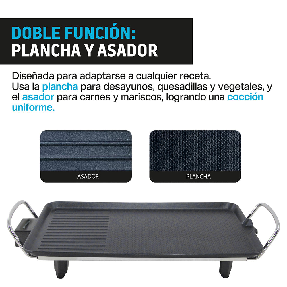 Plancha Eléctrica Antiadherente de 46 x 23 cm con Termostato