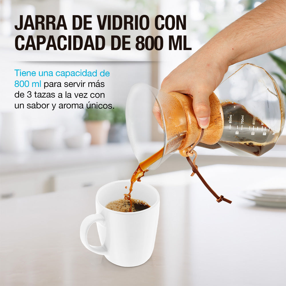 Cafetera Pour Over de 800 ml con Filtro Reutilizable