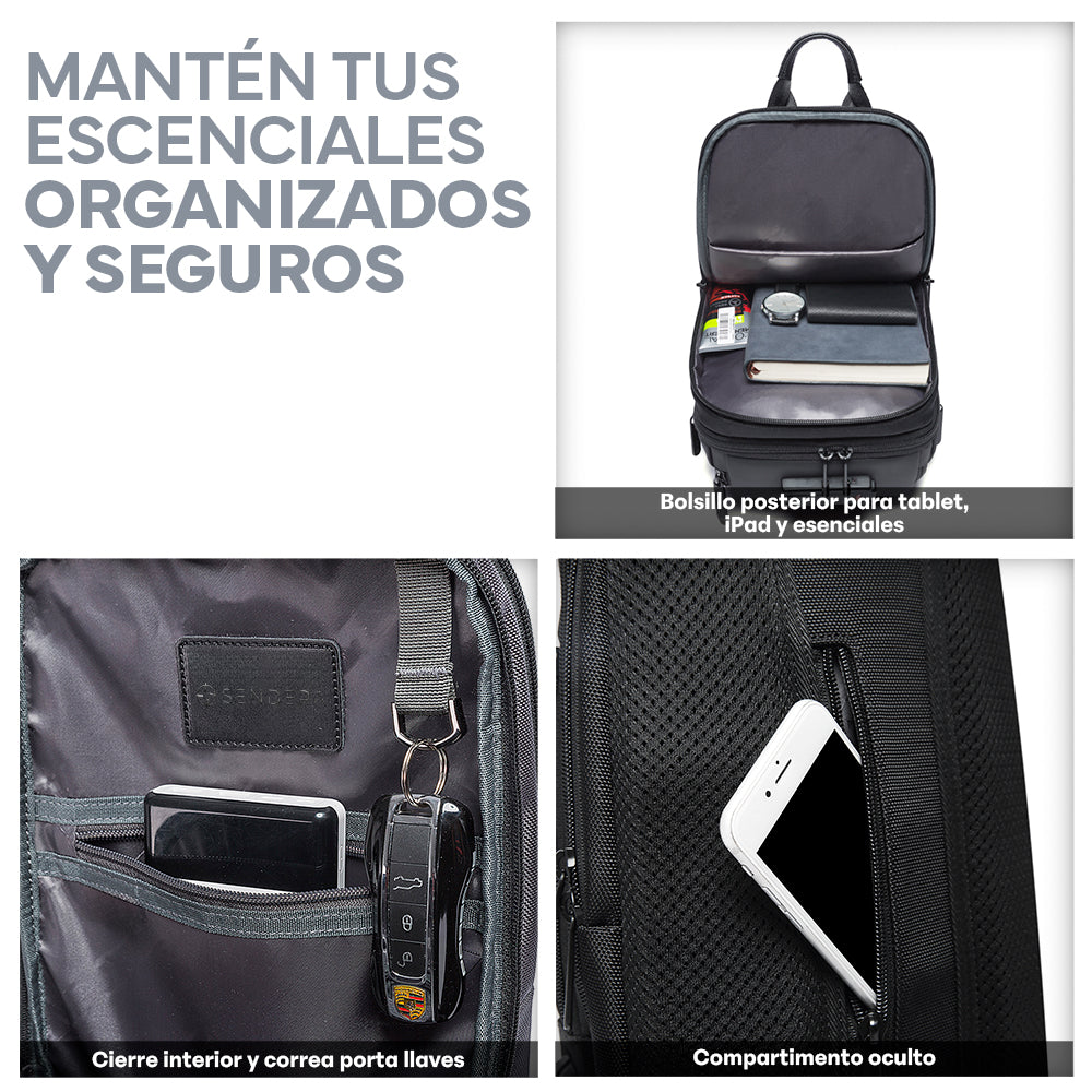 Mochila Crossbody con Candado TSA y Puerto USB Redlemon