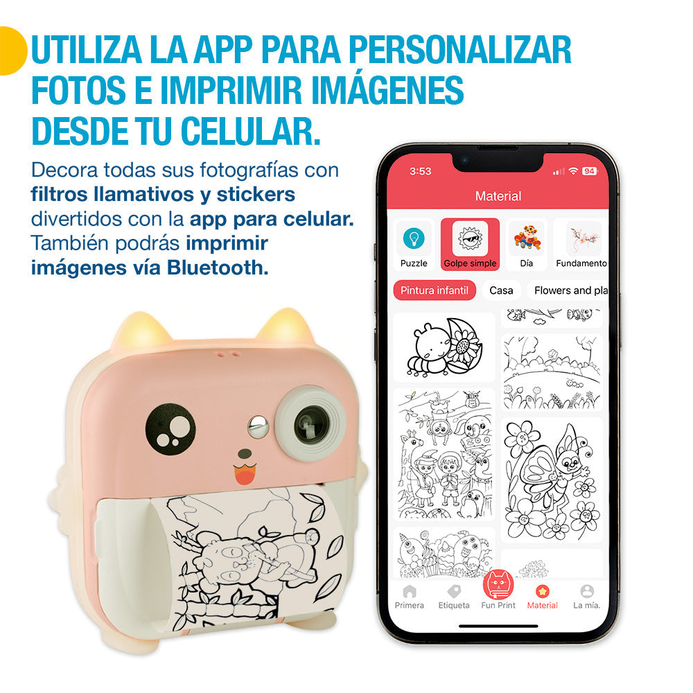 Cámara Fotográfica Digital para Niños con Impresión Instantánea de Fotos
