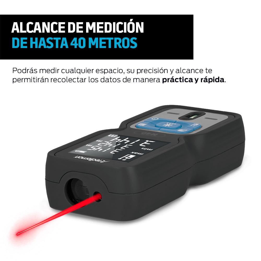 Medidor Láser Portátil de 40 Metros. Telémetro para Distancia, Altura, Área y Volumen