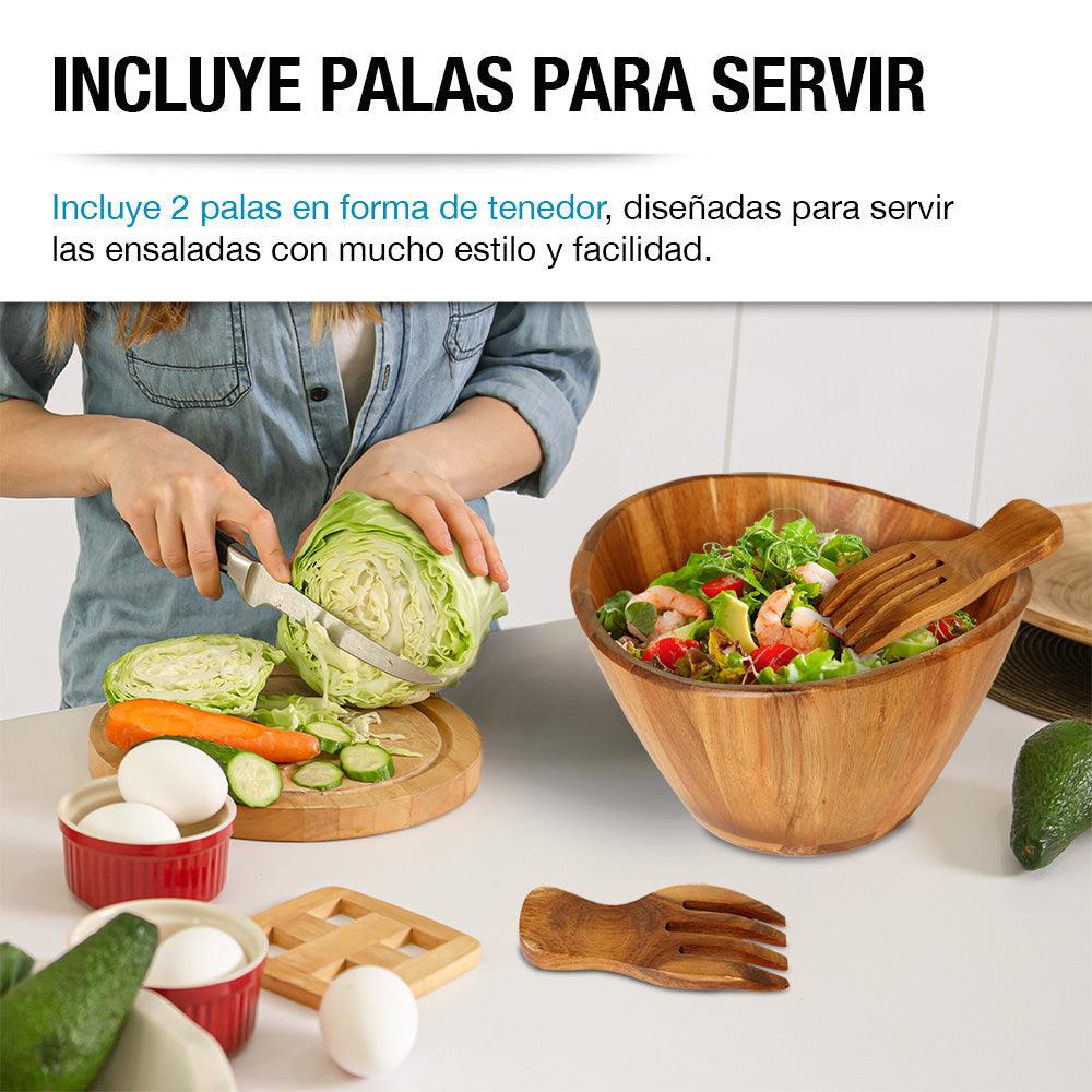 Ensaladera de madera de acacia 5.5 L con 2 palas