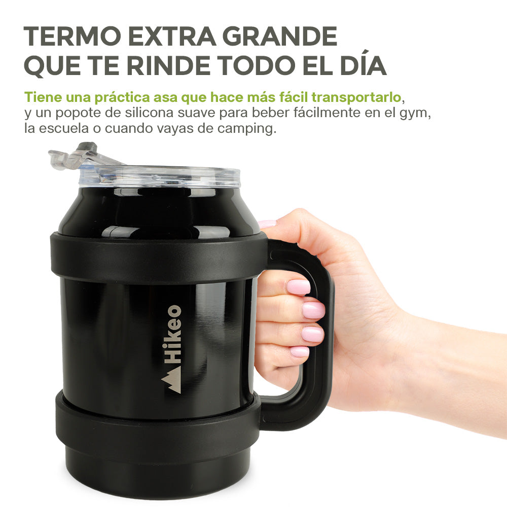 Termo de Acero Inoxidable 1.5 L con Popote y Asa HIKEO