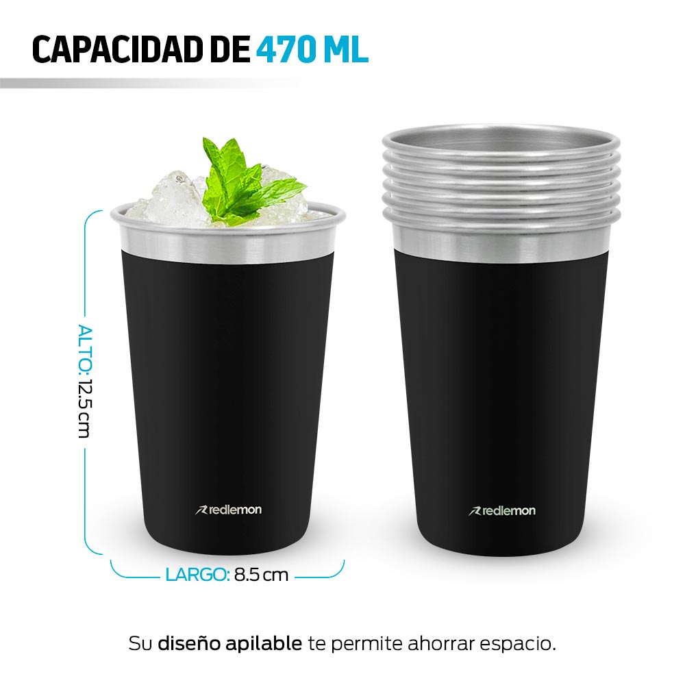 Set de 6 Vasos de Acero Inoxidable de 470 ml
