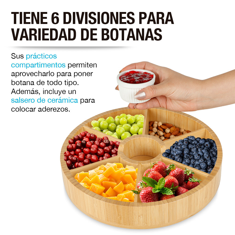 Botanero Giratorio de Bambú con Salsero de Cerámica