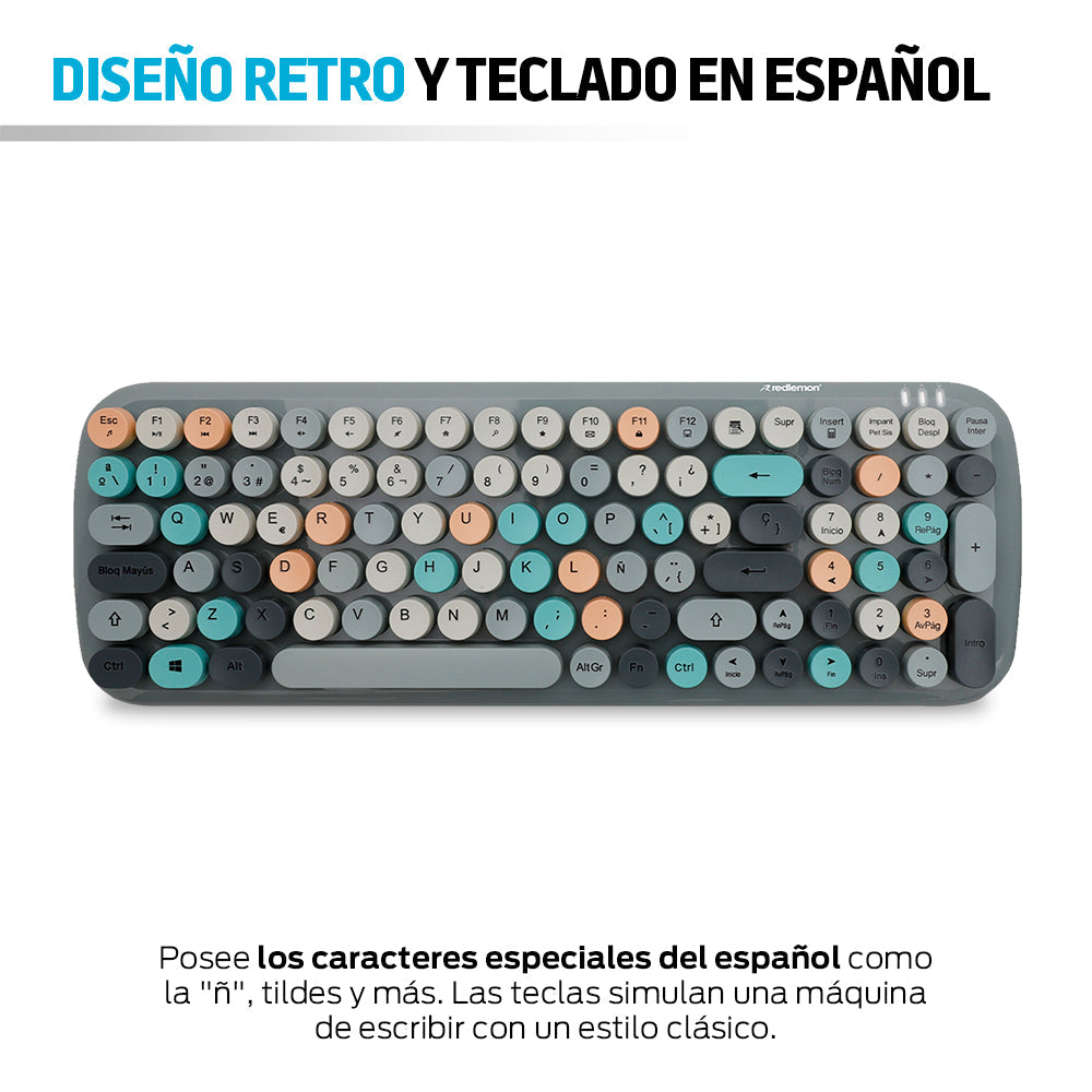 Teclado y Mouse Inalámbrico Retro 2.4 GHz con USB