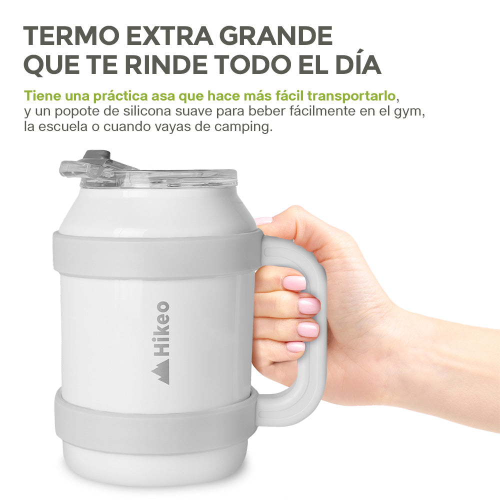 Termo de Acero Inoxidable 1.5 L con Popote y Asa HIKEO