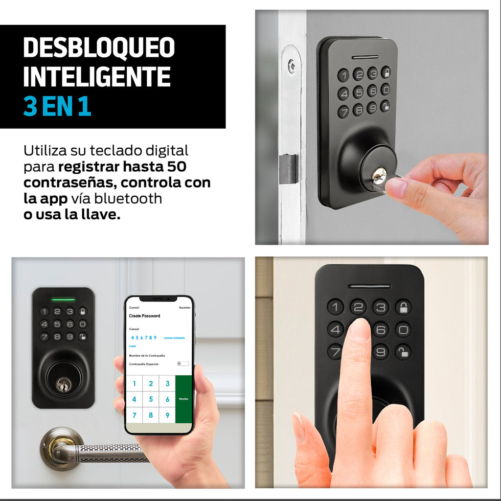 Cerradura inteligente 3 en 1 con app, código y llave