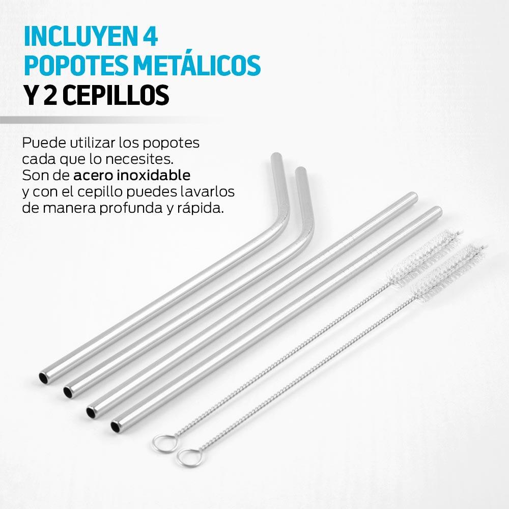 Set de 2 Vasos Térmicos de Acero 600 ml con Popotes