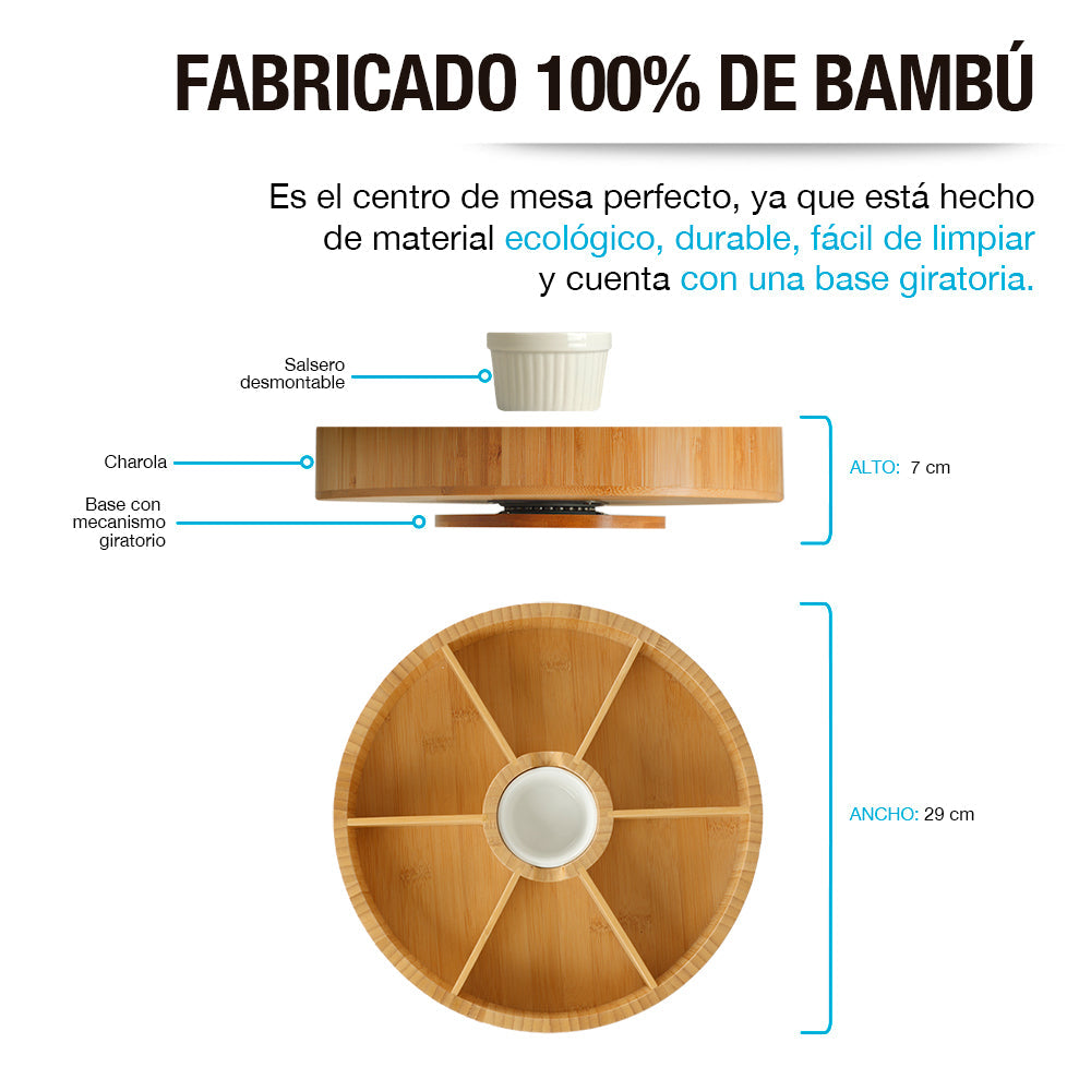 Botanero Giratorio de Bambú con Salsero de Cerámica