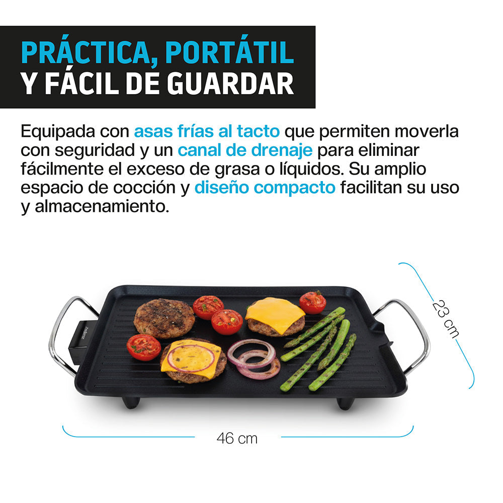 Plancha Eléctrica Antiadherente de 46 x 23 cm con Termostato