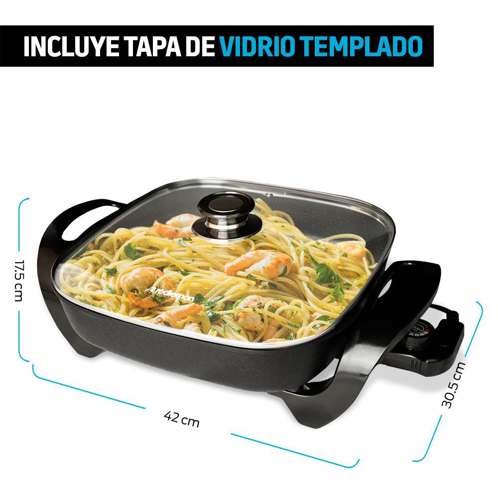 Sartén Eléctrico Antiadherente 4.5 L con Tapa de Vidrio