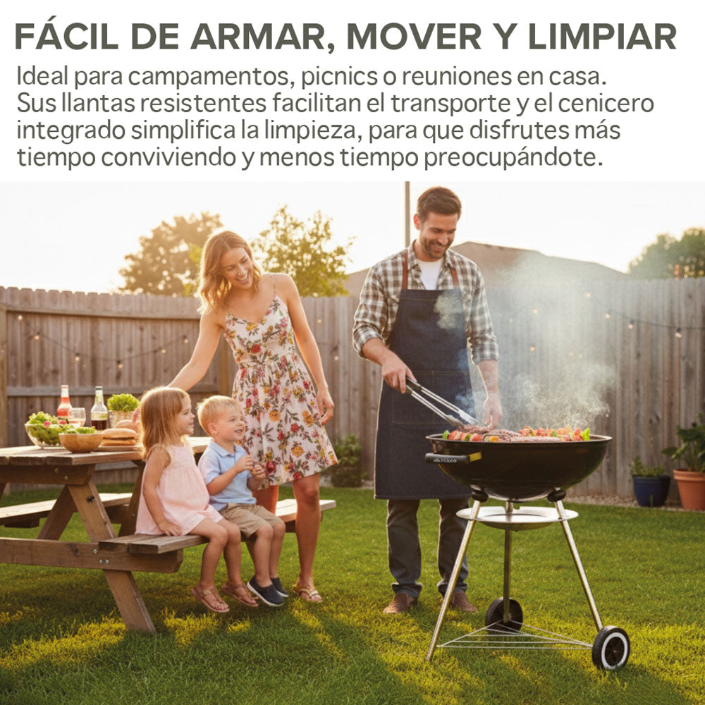 Asador de Carbón Portátil de 55 cm con Termómetro HIKEO